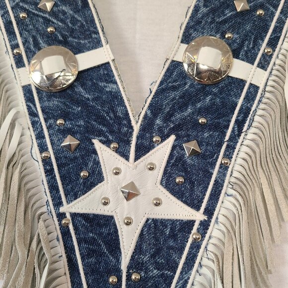 Vintage Tony Ward Rare Xperiance Western TShirt Sz S Fringe Conchos Leather Stud - Picture 9 of 10